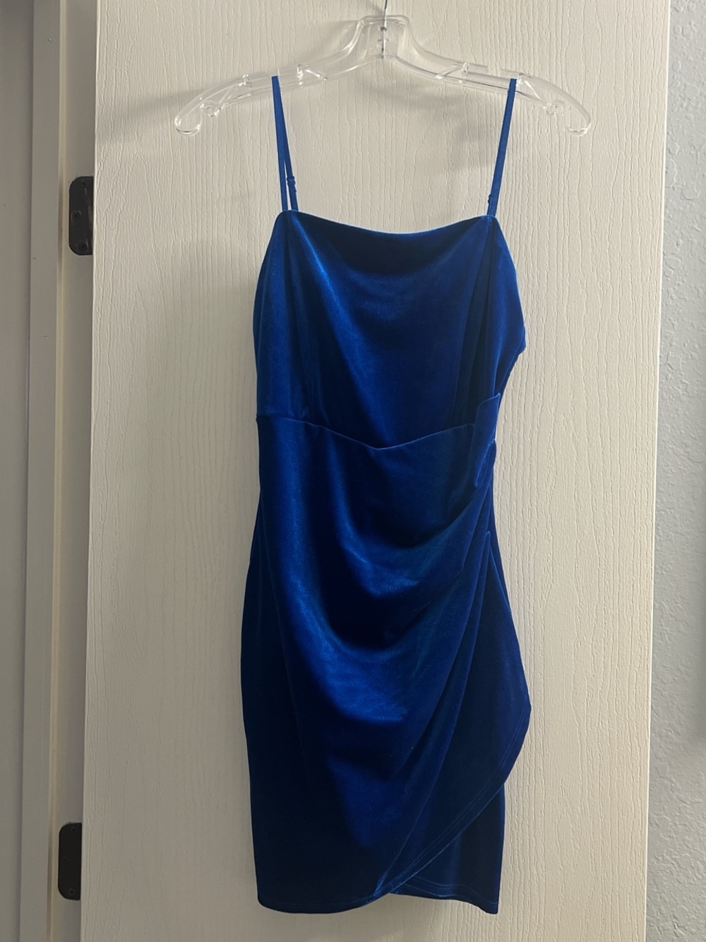 Honey and Rosie Royal Blue Velvet Draped Mini Dress